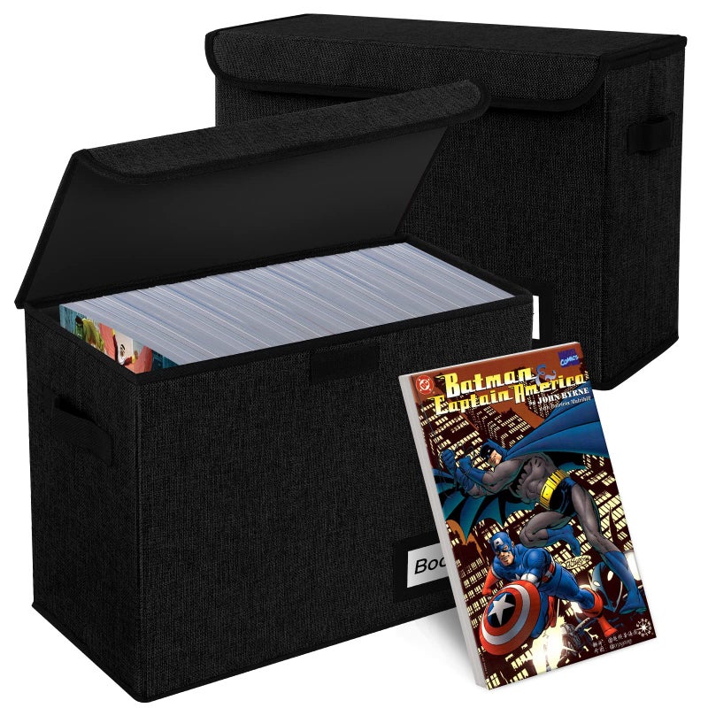 YNSZAS 2 Pack Comic Book Storage Box Comic Protector Organizer 158 X 78 X 118 Collapsible Comic Short Box Holds 160180 Comic Book Heavy Duty Container Holder Shelf Bin Black