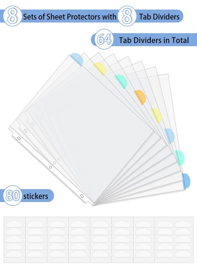 GAUENEEN 64 Pcs Clear Sheet Protectors with Tabs for 3 Ring Binder, Binder Dividers with 8 Tabs, Clear Plastic Notebook Page Dividers with Pockets, 8 Sets - Image 2