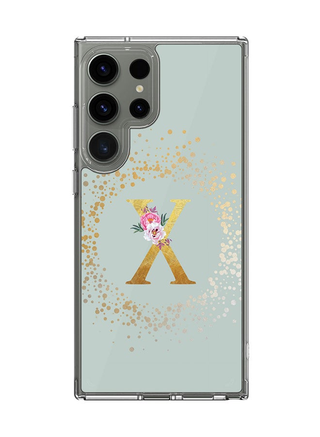 Stylizedd Classic Clear Case for Samsung Galaxy S23 Ultra ,Hybrid Soft Cover Custom Monogram Initial Letter Floral Pattern Alphabet -X (Light Grey) - Image 1