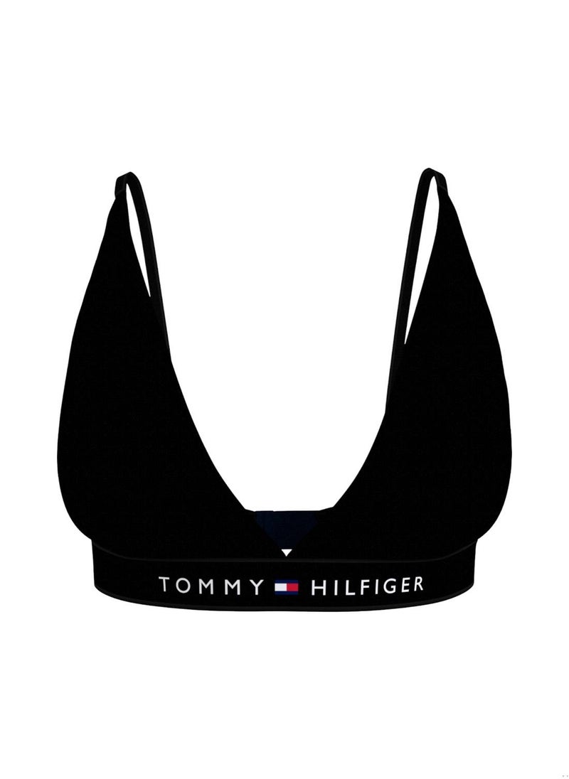 TOMMY HILFIGER Women's Unlined Logo Underband Triangle Bra - Cotton, Black  - Image 1