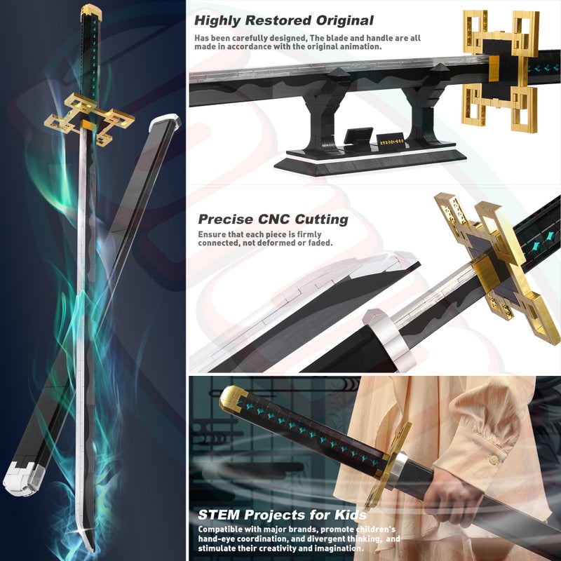 Jorumo Swords Building Sets for Adults and Kids, 40in Tokitou Muichirou Sword Building with Scabbard and Stand, Anime Sword Building Toy Katana Gift, 771 Pcs - Image 3
