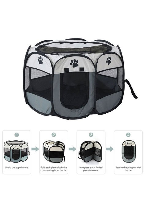 Octagonal Pet Foldable Playpen Tent Dog and Cat Fence, Puppy Exercise Playpen,Cat and Dog House, Rabbit Cat Kennel (Grey)