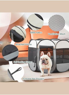 WAMIT Octagonal Pet Foldable Playpen Tent Dog and Cat Fence, Puppy Exercise Playpen,Cat and Dog House, Rabbit Cat Kennel (Grey)  - Image 2