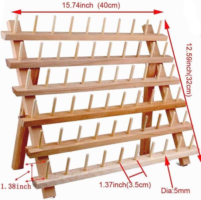 NW 60-Spools Wooden Thread Holder Sewing and Embroidery Thread Organizer for Sewing Thread Storage with Hanging Hooks - Image 2