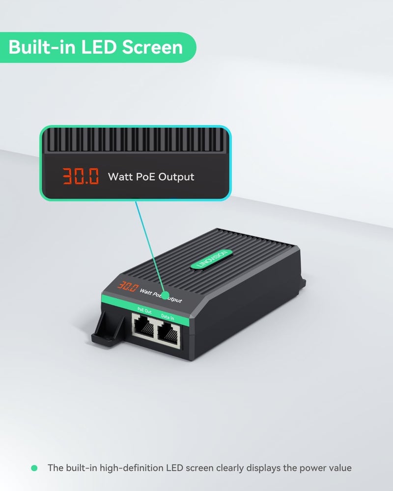 LINOVISION محقن جيجابت 30 واط PoE+ مع مدخل تيار متردد 100-240 فولت، طاقة وبيانات IEEE802.3af/at بقدرة 30 واط لكاميرات IP ونقاط الوصول وهواتف VoIP مع عرض قيمة الطاقة، ضمان لمدة 3 سنوات - Image 4