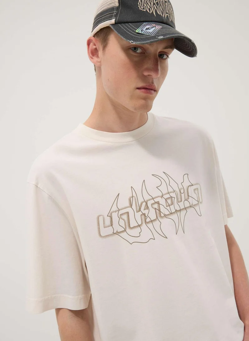 Ovs OVS Beige Pure Cotton T-Shirt With Front Print