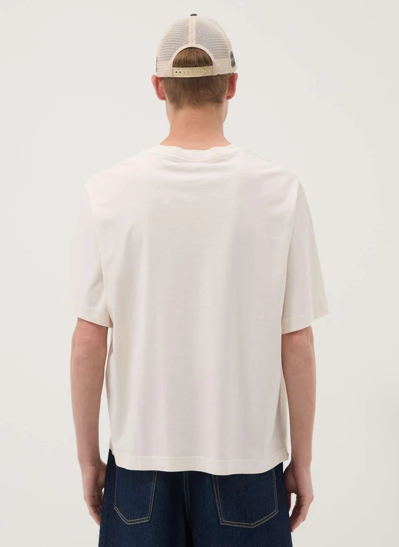 Ovs  OVS Beige Pure Cotton T-Shirt With Front Print for Men | Best Price UAE