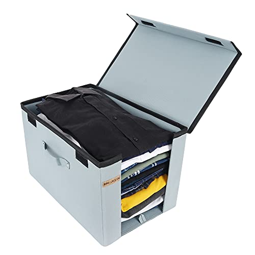 SHREY CREATION Shirt Stacker with Lid & Handle for Wardrobe | Stackable Shirt Organizer for Men | Foldable Cloth Storage Box for T-Shirts, Shirts & Clothes (Grey, Pack of 2) - Image 3