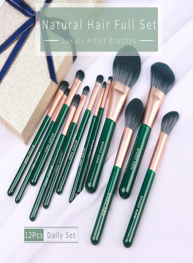 ENZO KEN Natural Fiber & Goat Hair Makeup Brush Set Professional, Combined Hair Makeup Brushes Set with Case, Green Cosmetic Brushes Makeup Set, Natural Makeup Brushes, Natural Bristle Makeup Brushes. - Image 2