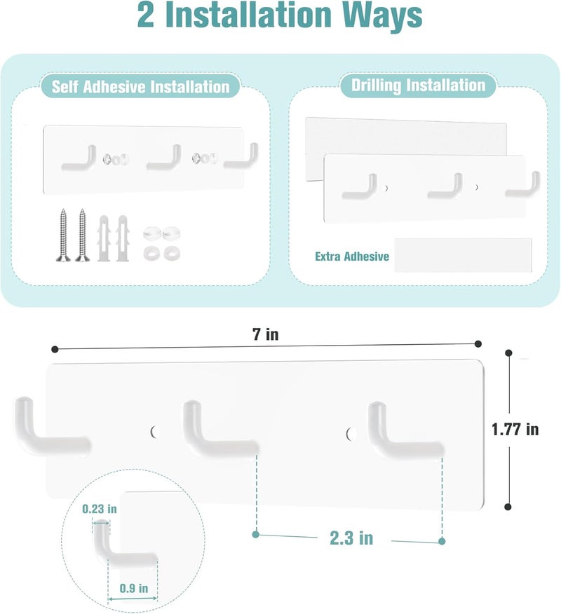 RELBRO Key Holder Wall Mount, White Metal Key Hanger Self Adhesive Key Rail with 3 Key Hooks Key Rack Organizer 2 Options Installation for Entryway Hallway Kitchen RV Camper - Image 2
