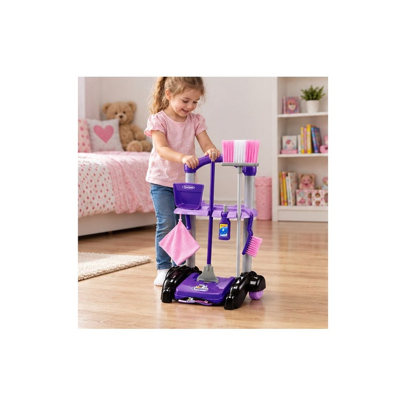 Little Helper: Children's Cleaning Toy Set with Trolley, Broom, Dustpan, and Bucket, Purple and Pink - Image 3