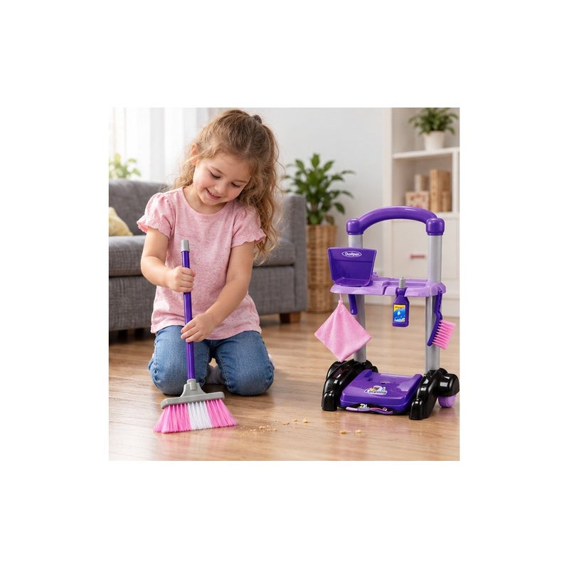Little Helper: Children's Cleaning Toy Set with Trolley, Broom, Dustpan, and Bucket, Purple and Pink - Image 4