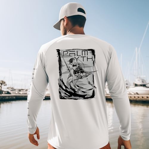 Palmyth Mens Fishing Shirts Long Sleeve Sun Protection Shirts UPF 50 Rash Guard TShirt Tee White Marlin Rider L - Image 3
