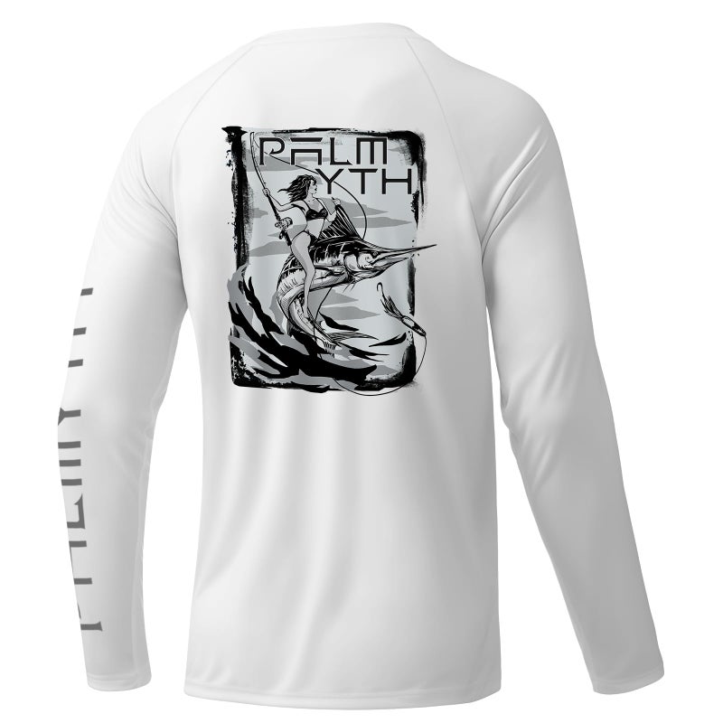 Palmyth Mens Fishing Shirts Long Sleeve Sun Protection Shirts UPF 50 Rash Guard TShirt Tee White Marlin Rider L - Image 2