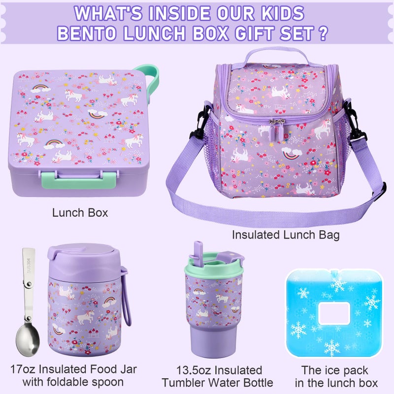 Howeemo Bento Lunch Box for Kids with 17oz Soup Thermo,Insulated Tumbler Water Bottle and Insulated Lunch Bag,Leak-Proof 3 Compartment Lunch Food Container with Ice Pack for Kids to School-Horse - Image 2