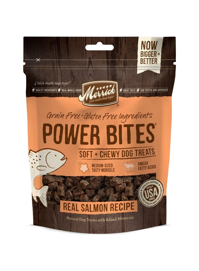 ميريك وجبة خفيفة من اللحوم الطبيعية الناعمة والقابلة للمضغ من Merrick Power Bites للكلاب، خالية من الحبوب مع وصفة سمك السلمون الحقيقي - كيس 6 أونصة - Image 1