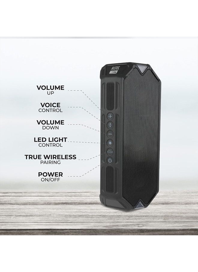 Altec Lansing - HydraBoom Bluetooth Speakers, USB Type-C Rechargeable Waterproof Portable Speaker Wireless Phone Charget, Stereo Speaker with LED Lights, Floats in Water, 16 Hour Playtime (Black) - Image 1