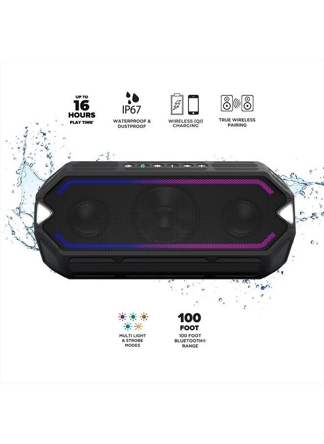 Altec Lansing - HydraBoom Bluetooth Speakers, USB Type-C Rechargeable Waterproof Portable Speaker Wireless Phone Charget, Stereo Speaker with LED Lights, Floats in Water, 16 Hour Playtime (Black) - Image 1