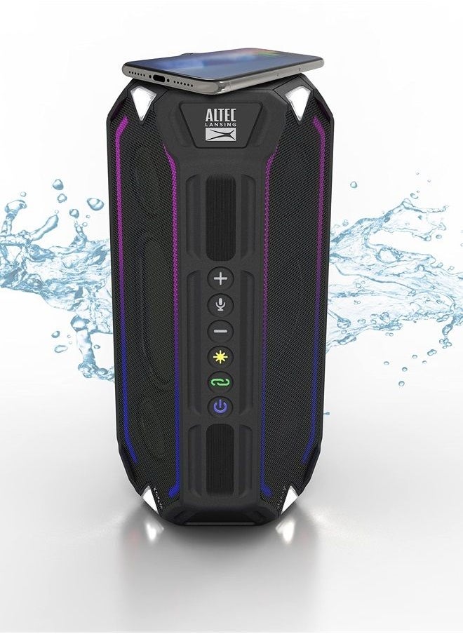 Altec Lansing - HydraBoom Bluetooth Speakers, USB Type-C Rechargeable Waterproof Portable Speaker Wireless Phone Charget, Stereo Speaker with LED Lights, Floats in Water, 16 Hour Playtime (Black) - Image 1