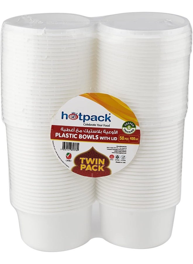 Hotpack Plastic Bowl with LID 400ml X 2 Pack (25 Pieces X 2 Pack) - Image 2