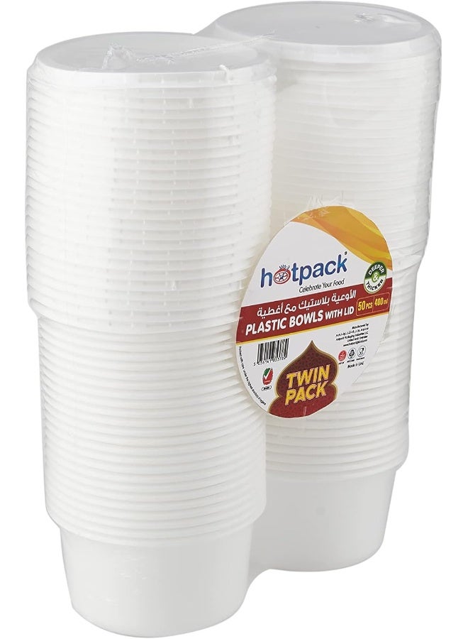 Hotpack Plastic Bowl with LID 400ml X 2 Pack (25 Pieces X 2 Pack) - Image 3