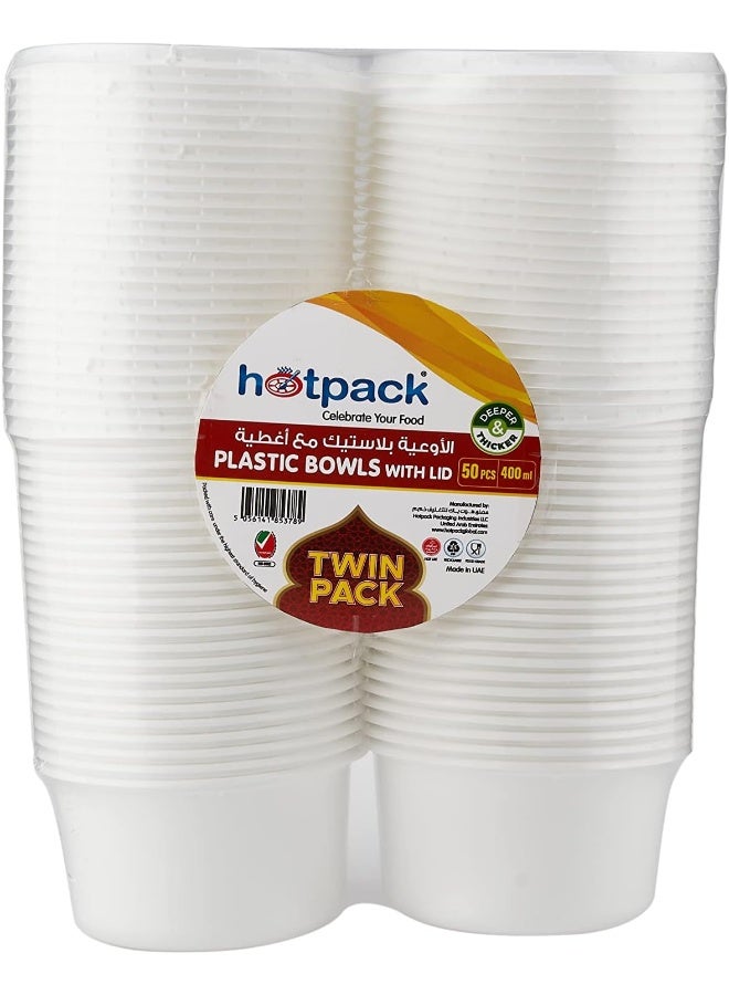 Hotpack Plastic Bowl with LID 400ml X 2 Pack (25 Pieces X 2 Pack) - Image 1