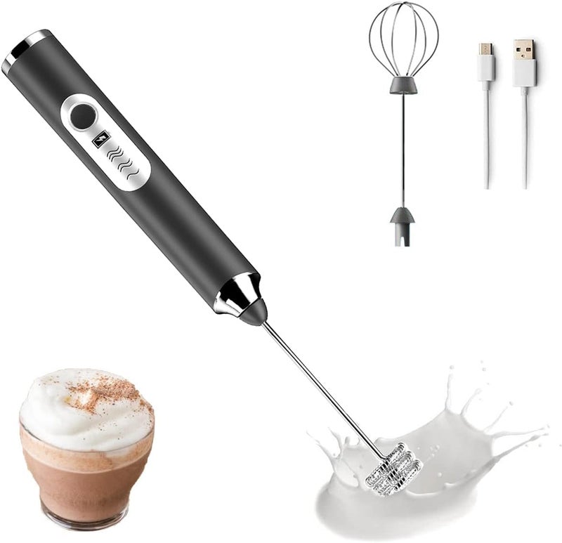 Konquer TimeS Rechargeable Milk Frother – Handheld Electric Coffee Frother, 3-Speed Stainless Steel Whisk for Lattes, Matcha, Hot Chocolate, and Frappe with 1- Whisk and 1- Frother (Premium) - Image 1