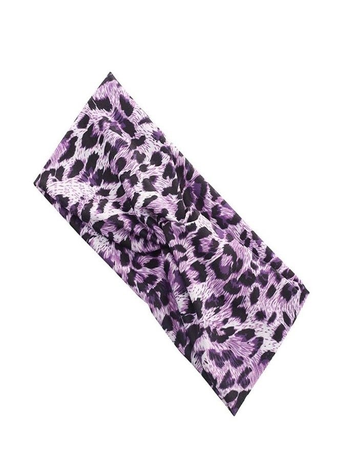 Junfamilee Purple Fashion Women Leopard Print Cross Elastic Headband Gym Hairband Hair Women's Fashion Headbands, Hair Accessories - Image 1