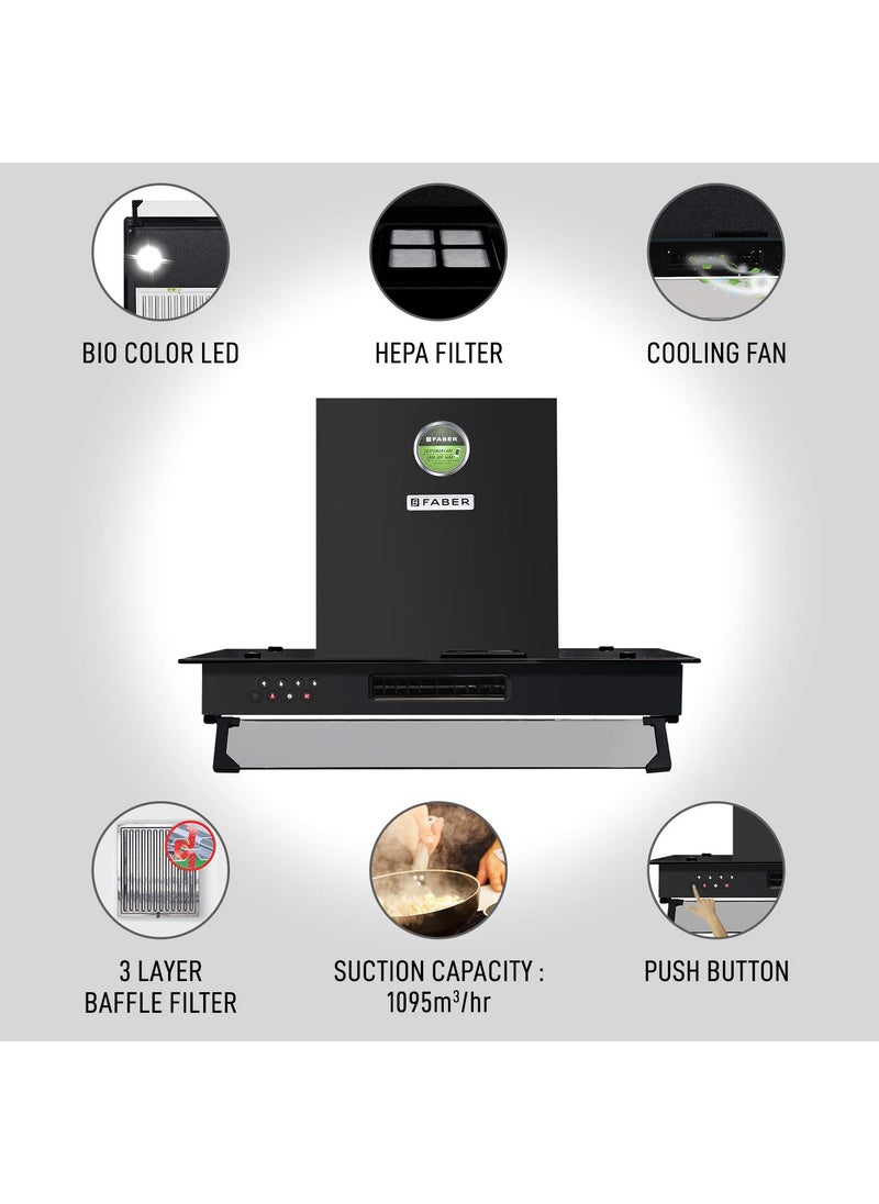 Faber Faber 3in1 Chimney with Air purifier Fan60 cm1095 mhr Aerostation Glamour Pro 3D BK FT 60Baffle FilterBlack  - Image 3