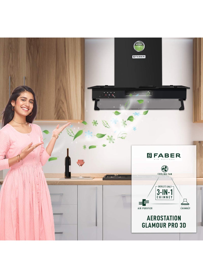 Faber Faber 3in1 Chimney with Air purifier Fan60 cm1095 mhr Aerostation Glamour Pro 3D BK FT 60Baffle FilterBlack  - Image 4