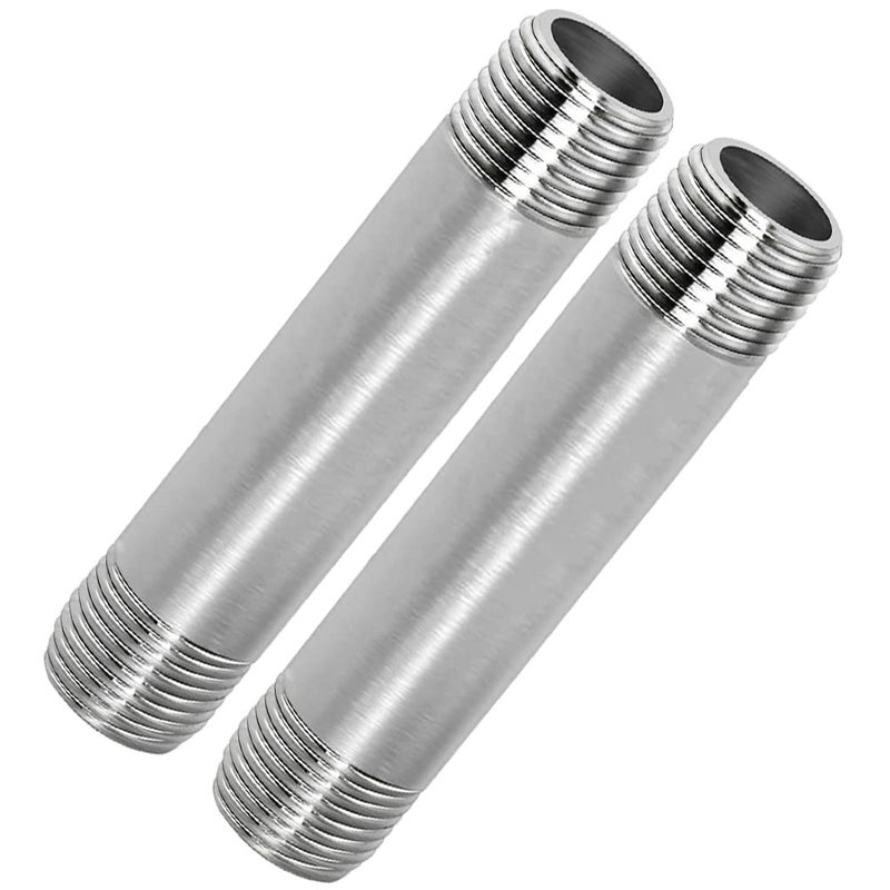 Fitvell 304 Stainless Steel Nipple Pipe Fitting 1/2" NPT X 1/2" NPT Male Thread Cast Pipe Fittings 4" 100mm Length (pack of 2) - Image 5