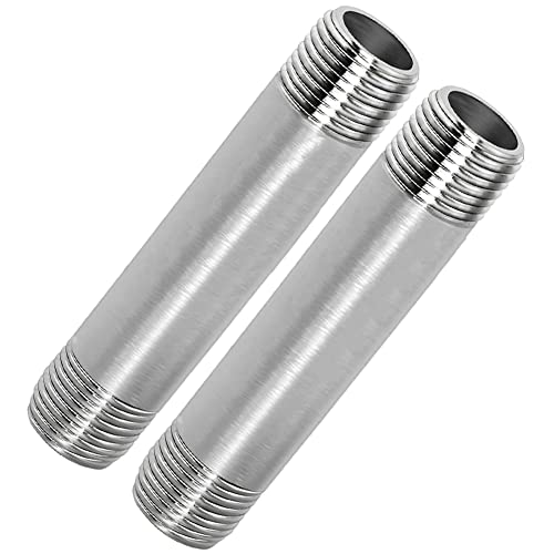 Fitvell 304 Stainless Steel Nipple Pipe Fitting 1/2" NPT X 1/2" NPT Male Thread Cast Pipe Fittings 4" 100mm Length (pack of 2) - Image 1