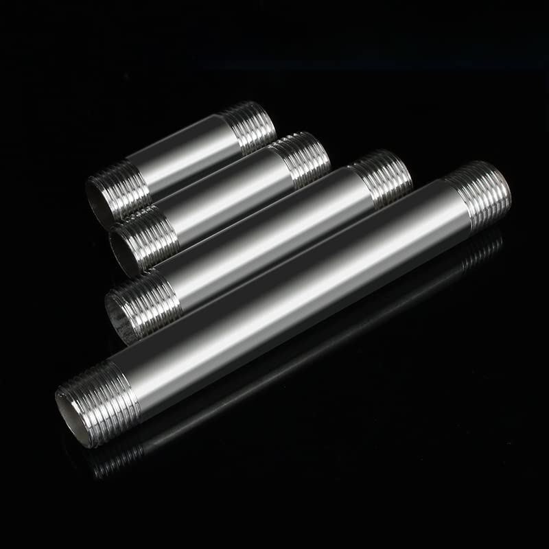 Fitvell 304 Stainless Steel Nipple Pipe Fitting 1/2" NPT X 1/2" NPT Male Thread Cast Pipe Fittings 4" 100mm Length (pack of 2) - Image 2