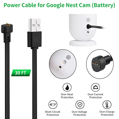 wochel 2Pack Power Cable Compatible with Google Nest Cam Outdoor or Indoor, Battery, 30Ft/9.1m Weatherproof Outdoor Cable Continuously Charging Your Nest Camera (Black) - Image 3