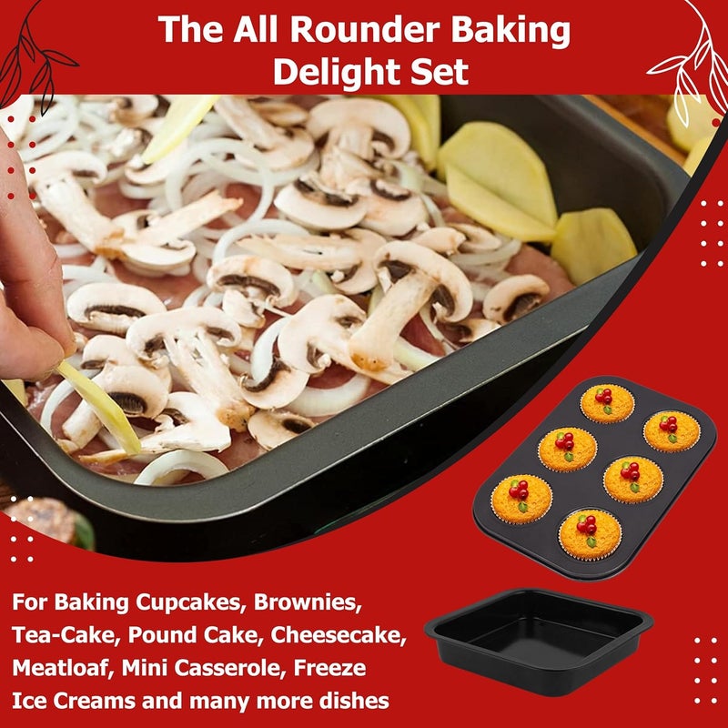 Casa Azul 2PCS NonStick Baking Tray Set 6Cup Muffin Tray 9 Square Cake Tins for Baking BPA Free HeavyDuty Carbon Steel Cake Pan Microwave OTG Oven Safe Cake Mould for Baking - Image 5