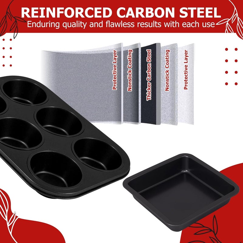 Casa Azul 2PCS NonStick Baking Tray Set 6Cup Muffin Tray 9 Square Cake Tins for Baking BPA Free HeavyDuty Carbon Steel Cake Pan Microwave OTG Oven Safe Cake Mould for Baking - Image 4