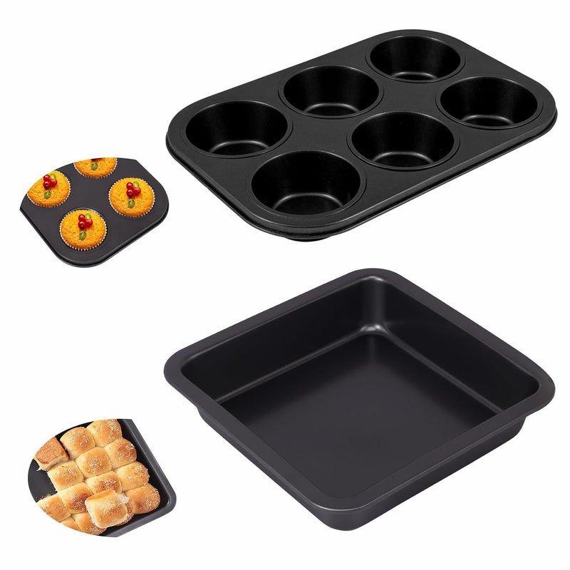 Casa Azul 2PCS NonStick Baking Tray Set 6Cup Muffin Tray 9 Square Cake Tins for Baking BPA Free HeavyDuty Carbon Steel Cake Pan Microwave OTG Oven Safe Cake Mould for Baking - Image 1