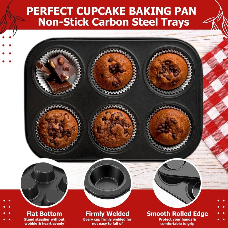 Casa Azul 2PCS NonStick Baking Tray Set 6Cup Muffin Tray 9 Square Cake Tins for Baking BPA Free HeavyDuty Carbon Steel Cake Pan Microwave OTG Oven Safe Cake Mould for Baking - Image 2