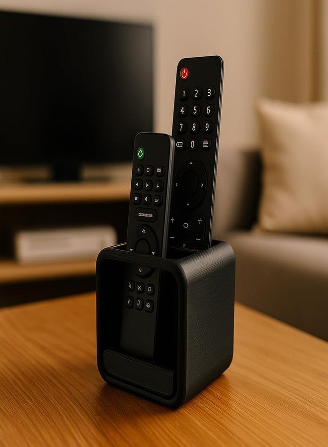 CUBIX3D Dual Remote Holder Stand | 3D Printed Universal Remote Organizer for TV, AC & Set-Top Box | Modern Desk & Table Caddy for Home & Office (Black) - Image 3