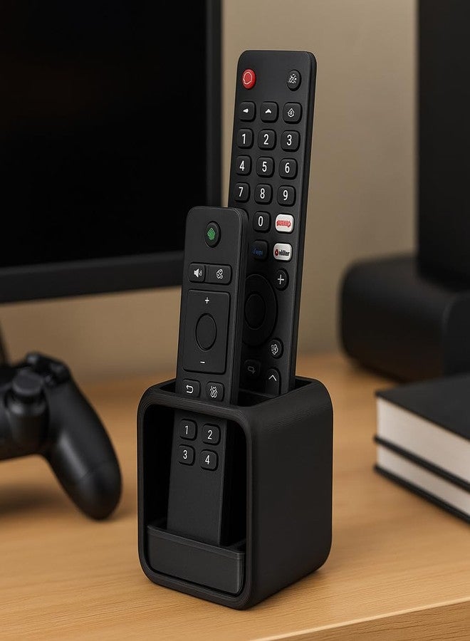 CUBIX3D Dual Remote Holder Stand | 3D Printed Universal Remote Organizer for TV, AC & Set-Top Box | Modern Desk & Table Caddy for Home & Office (Black) - Image 2