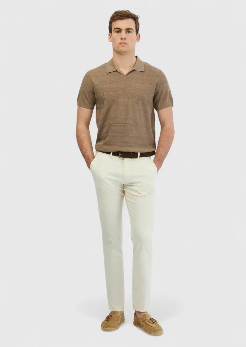 RAMSEY Ecru Weaving Regular Fit Casual Trousers