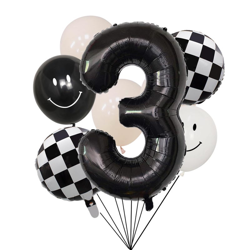 100% LIKED 100 LIKED 40 Black ThreeBlack White Smiley Face Latex Checkered Foil for Birthday Decorations Smiley Face Party Deco Baby Shower3rd Birthday Party Supplies - Image 3