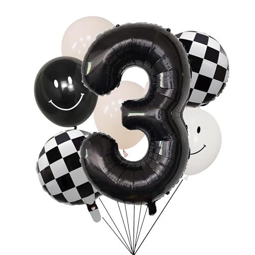 100% LIKED 100 LIKED 40 Black ThreeBlack White Smiley Face Latex Checkered Foil for Birthday Decorations Smiley Face Party Deco Baby Shower3rd Birthday Party Supplies - Image 1