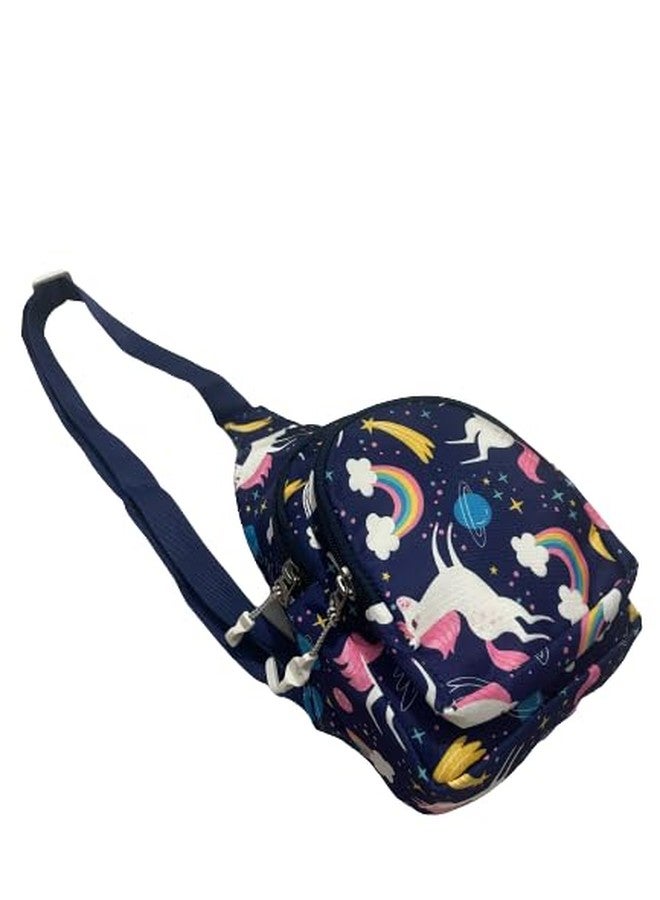 Li'll Pumpkins™ Blue Pink Round Unicorn Printed Across Body Travel Picnic Bag With Adjustable Shoulder Stap for Kids (Pack of 1) - Image 2