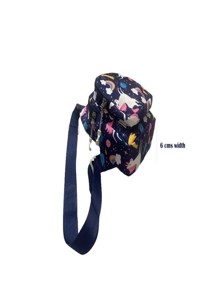 Li'll Pumpkins™ Blue Pink Round Unicorn Printed Across Body Travel Picnic Bag With Adjustable Shoulder Stap for Kids (Pack of 1) - Image 3