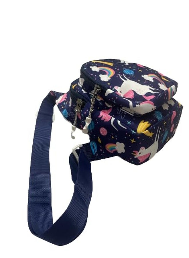 Li'll Pumpkins™ Blue Pink Round Unicorn Printed Across Body Travel Picnic Bag With Adjustable Shoulder Stap for Kids (Pack of 1) - Image 1