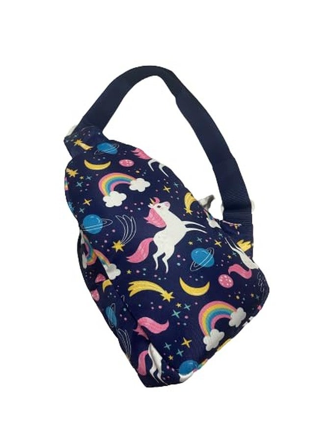 Li'll Pumpkins™ Blue Pink Round Unicorn Printed Across Body Travel Picnic Bag With Adjustable Shoulder Stap for Kids (Pack of 1) - Image 5