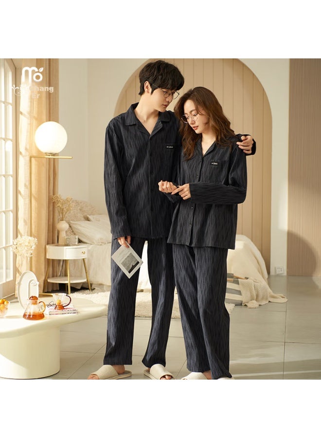 Modal Couple Pajamas Women's Spring And Autumn Long Sleeve Cardigan Tree Pattern High-end Feel Can Be Worn Outside Men's Embroidered Pocket Home Wear Set - Image 1