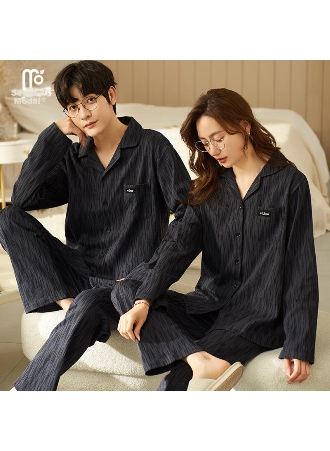 Modal Couple Pajamas Women's Spring And Autumn Long Sleeve Cardigan Tree Pattern High-end Feel Can Be Worn Outside Men's Embroidered Pocket Home Wear Set - Image 2
