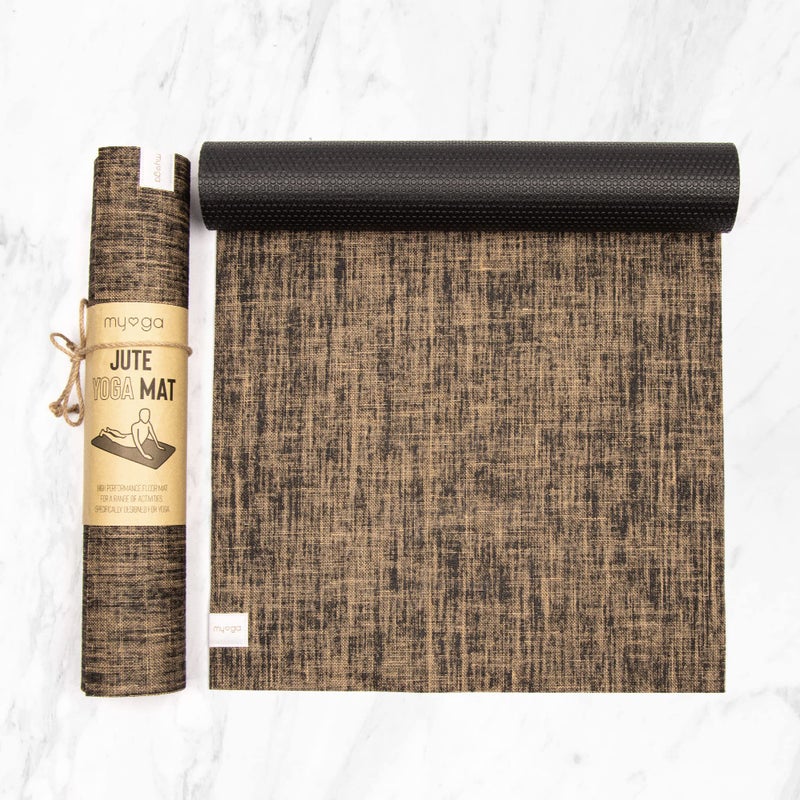 Myga Jute Yoga Mat - High Performance Vegan Floor Exercise Mat - Eco Friendly Biodegradable Yoga Mat with PVC Backing - 72" x 24" - 0.2" Thickness Black - Image 2
